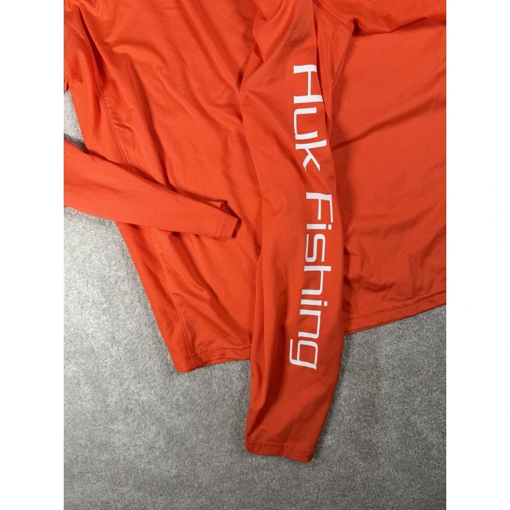 Huk‎ Performance Fishing Shirt Mens S Orange Long Sleeve UPF Polyester Beach Sun